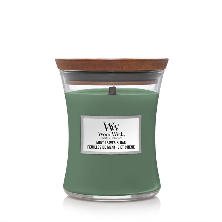 Woodwick közepes üveg/Mint Leaves & Oak