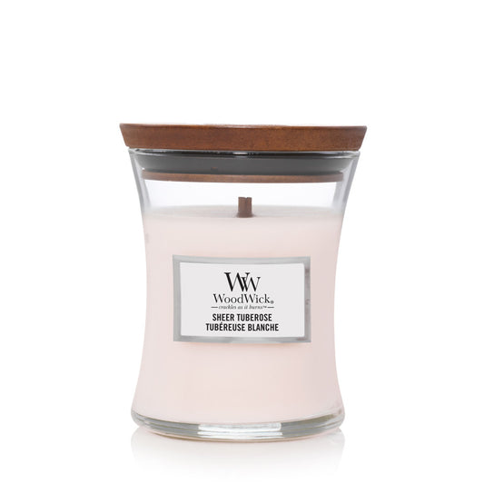 Woodwick közepes üveg/Sheer Tuberose