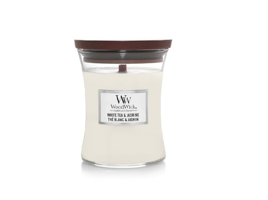 Woodwick közepes üveg/White Tea & Jasmine
